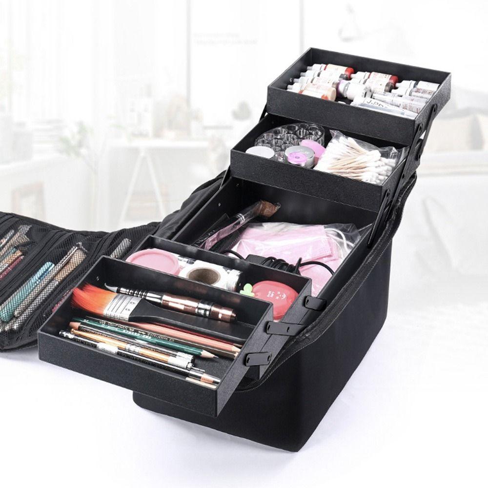 Adjustable Straps Makeup Carrying Case Multi-layer Travel Toiletry Organizer  Hairdressing