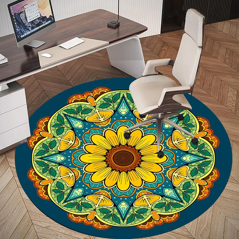 1pc mandala flower Round Chair mat Area Rug - Non-Slip, Floor Mat for Office, Bedroom, and Indoor Decor  -100905