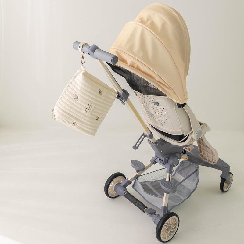 Portable Travel Embroidered Cotton Diaper Bag with Zipper New Mother Trolley Hanging Bag Baby Trolley Hanging Diaper Bag