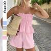 Cross-Border European and American Foreign Trade Women's Clothing Summer Amazon Independent Site Casual Simple Tube Top Ruffle Shorts Set