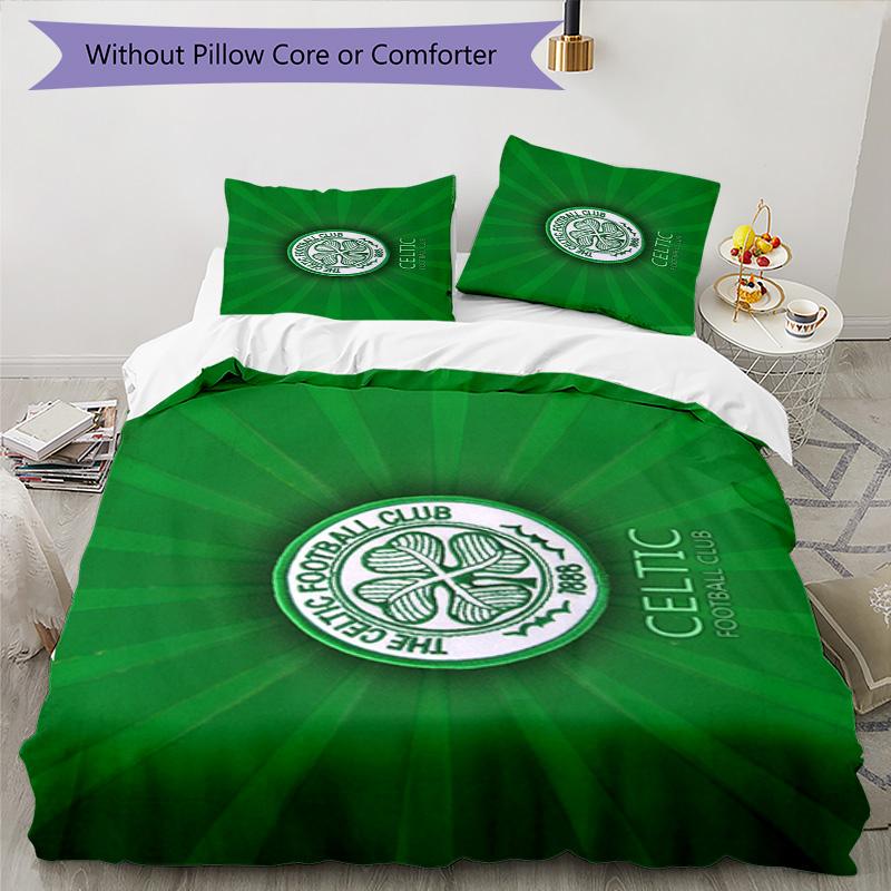Celtic Football Club Crest Printed Pattern Duvet Cover Set – Includes 1 Duvet Cover and 2 Matching Pillowcases Bedroom Decor Christmas Gifts