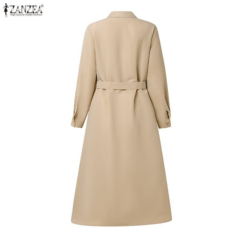 ZANZEA Women Turn Down Collar Long Sleeve Loose Casual Dress