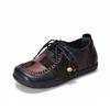 Johnature Genuine Leather Contrasting Color Flat Shoes Square Toe Stitched Lace Up Soft Soled Women's Shoes