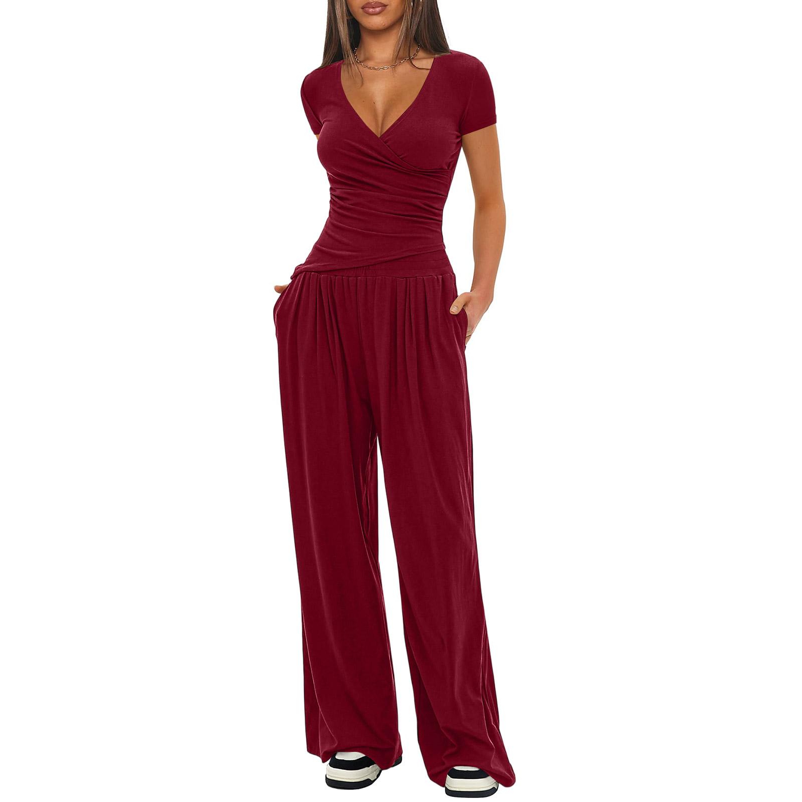 

Two Piece Sets For Women Casual Loose Long Sleeve Shirts And High Waisted Drawstring Shorts Tracksuit Outfits XL винний