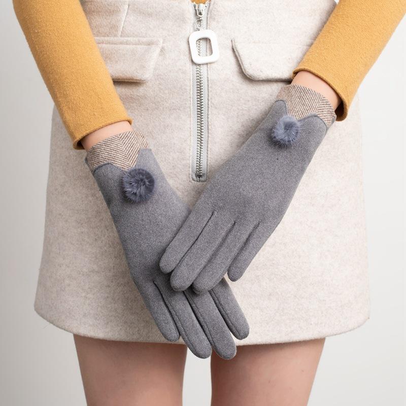 New Female Autumn Winter Non-Inverted Velvet Cashmere Full Finger Warm Lace Gloves Women Cotton Touch Screen Gloves G82