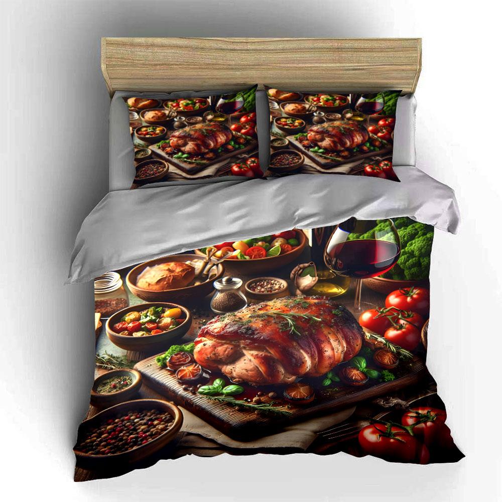 BBQ Pattern Bedding Set Pillowcases and Duvet Cover (1* Duvet Cover, 2* Pillowcases, Filling Not Included)