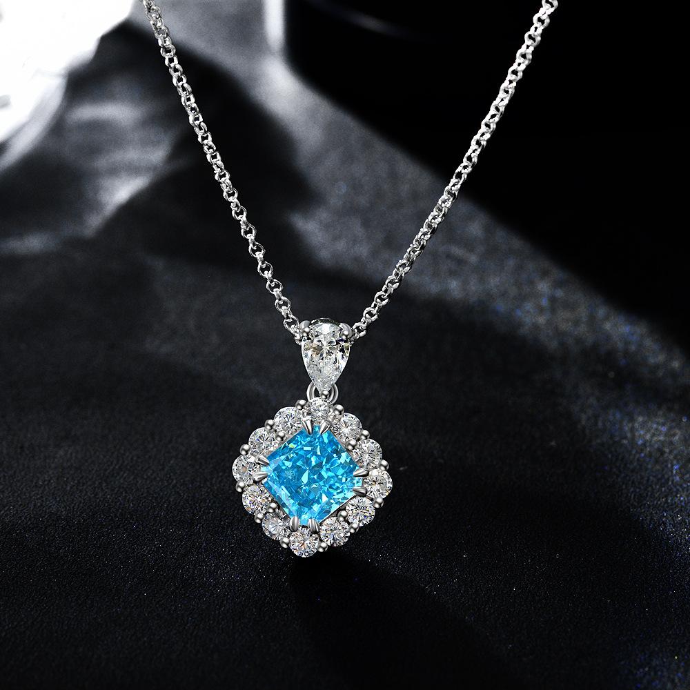 New S925 Silver Fat Square Surrounding Women's Necklace Pendant Light Luxury Exquisite Fashion High Quality Proposal Jewelry