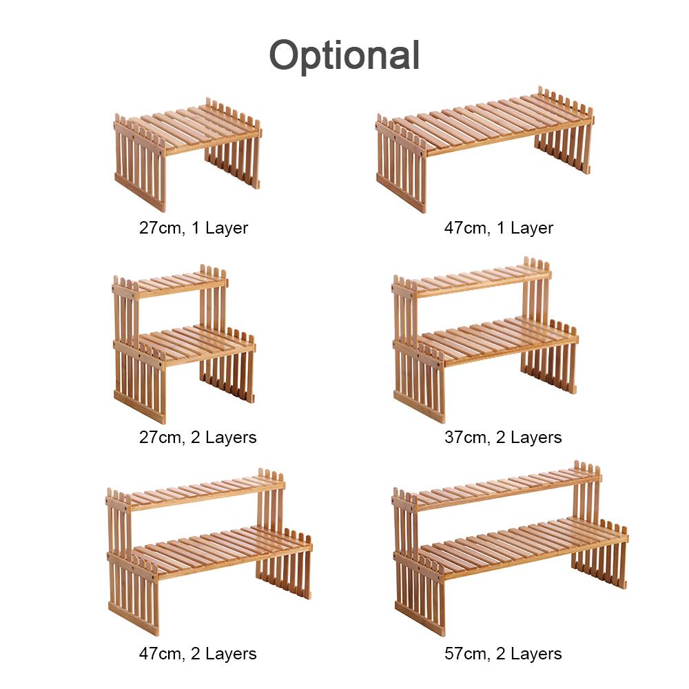 Countertop Bamboo Plant Shelf 2-Tier Bamboo Flower Pot Stand Balcony Flower Rack Cabinet Organizer Multi-Function DIY Desktop Storage Rack for Living