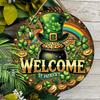 St. Patrick's Day Pot of Gold Welcome Wooden Sign, Round Front Door Decor, Lucky Clover & Rainbow Wall Hanging - Ideal for St. Paddy's Day