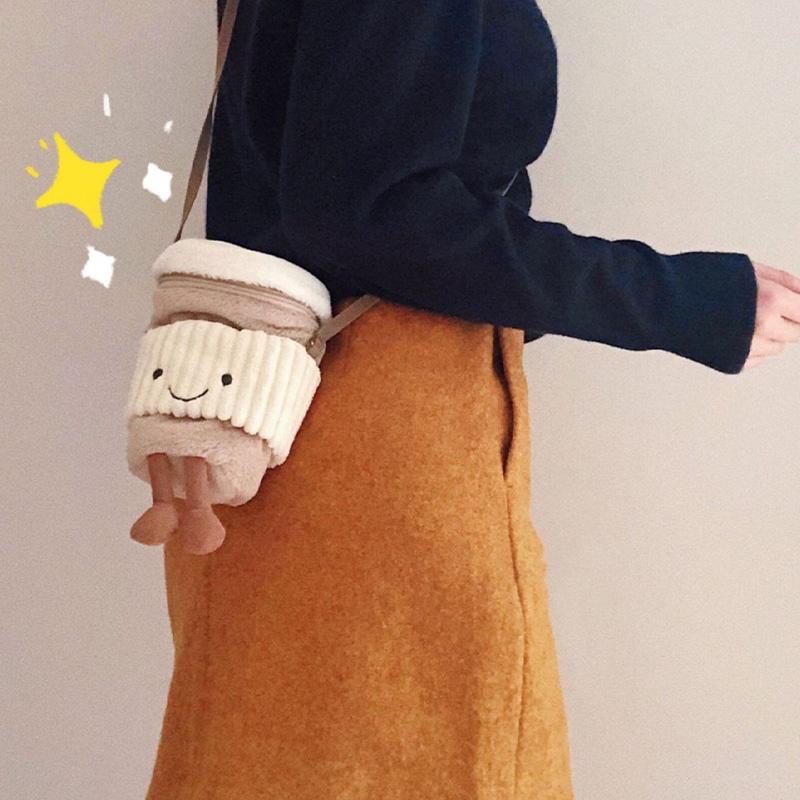 Soft Plush Woolen Bucket Bag For Women, Crossbody Shoulder Bag, Light Grey, Zipper Closure Ideal For Daily Use Characters)