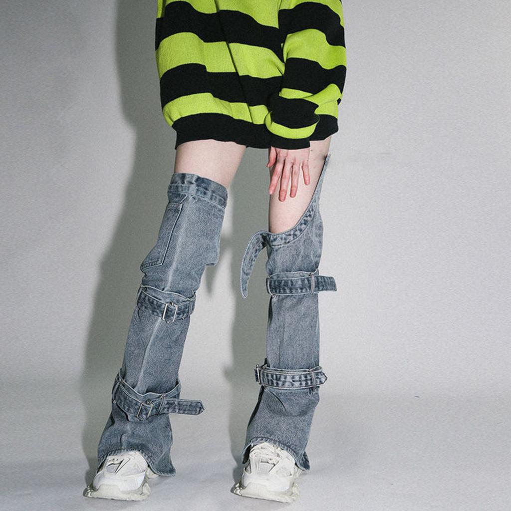 Calzini Copripiedi da Donna Gotici Punk Benda Jeans Gamba Svasata Scaldamuscoli Streetwear