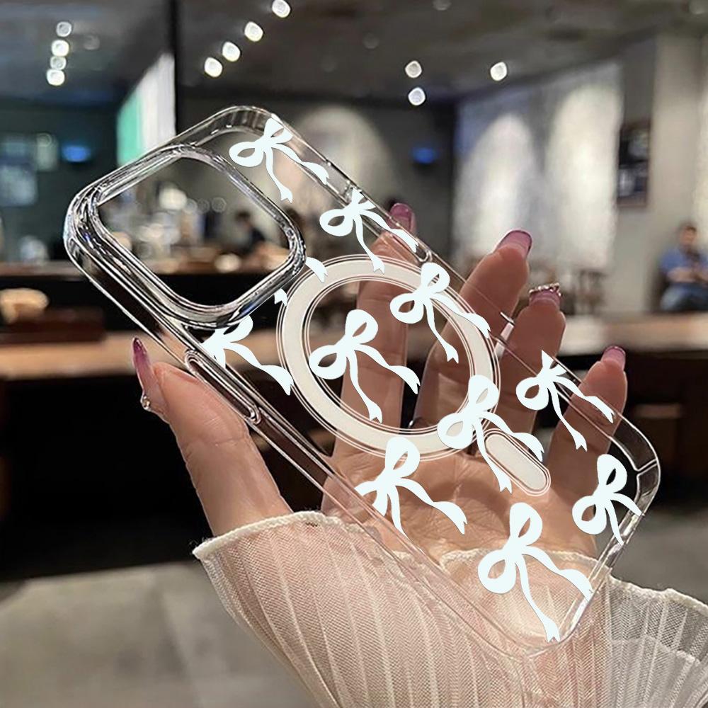 Pink Blue Bow Magnetic Magsafe Charging Phone Case For iPhone 17 Pro Case iPhone 13 15 11 12 14 16 Pro Max Air Y2K Clear Cover