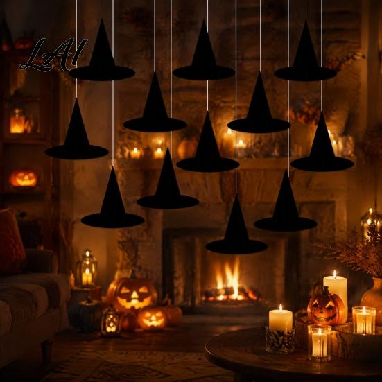 Ghost Pumpkin Bat Decor Accessories 12Pcs Halloween Witch Hat Hanging Ornaments Paper Banner Decorations Decorative Ornaments Spooky Party