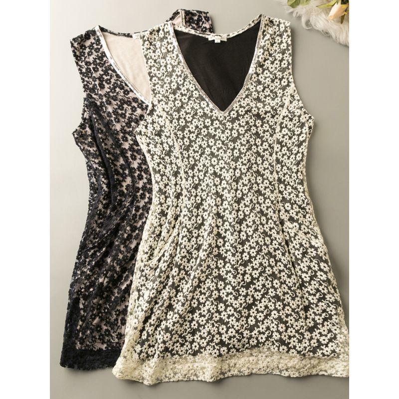 

Spring and Summer Foreign Trade Korean Style New Elegant Advanced Versitile Fashion V-neck Sleeveless Lace Vest Dress Navy blue M