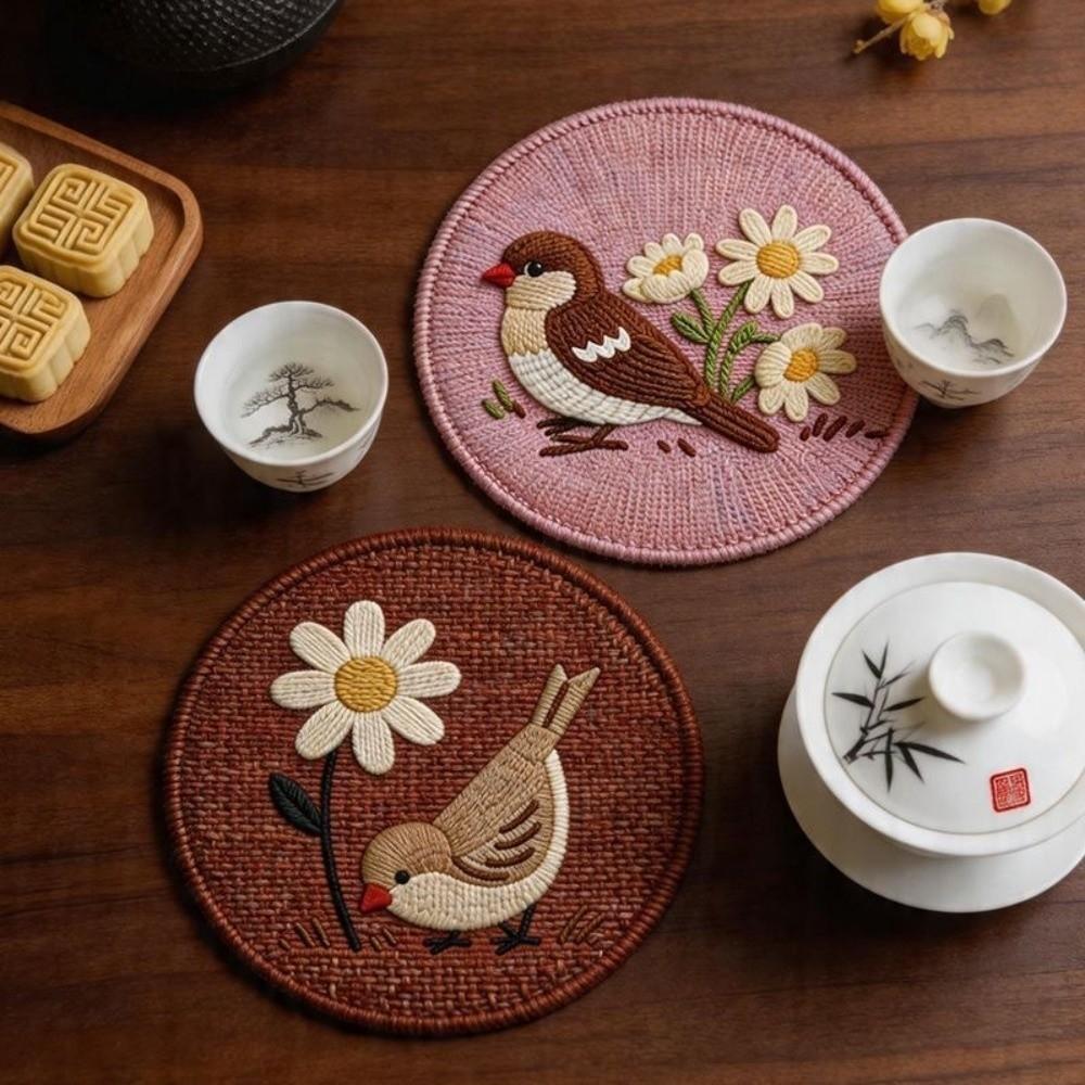 Flower and Bird Print Pot Holder Anti Slip Dining Table Protector Dining Table