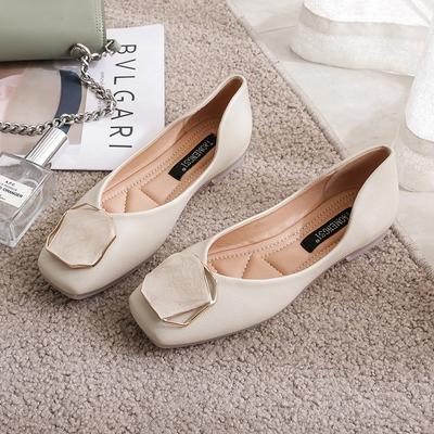 Square Toe Flat Single Shoes  New Spring Fairy Wind Scoop Shoes Grandma Shoes Outer Wear Shallow Peas Shoes