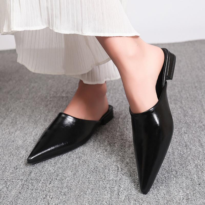Summer Street Style Pointed Toe Slingback Mules Women Low Heel Elegant Party Dress Sandals