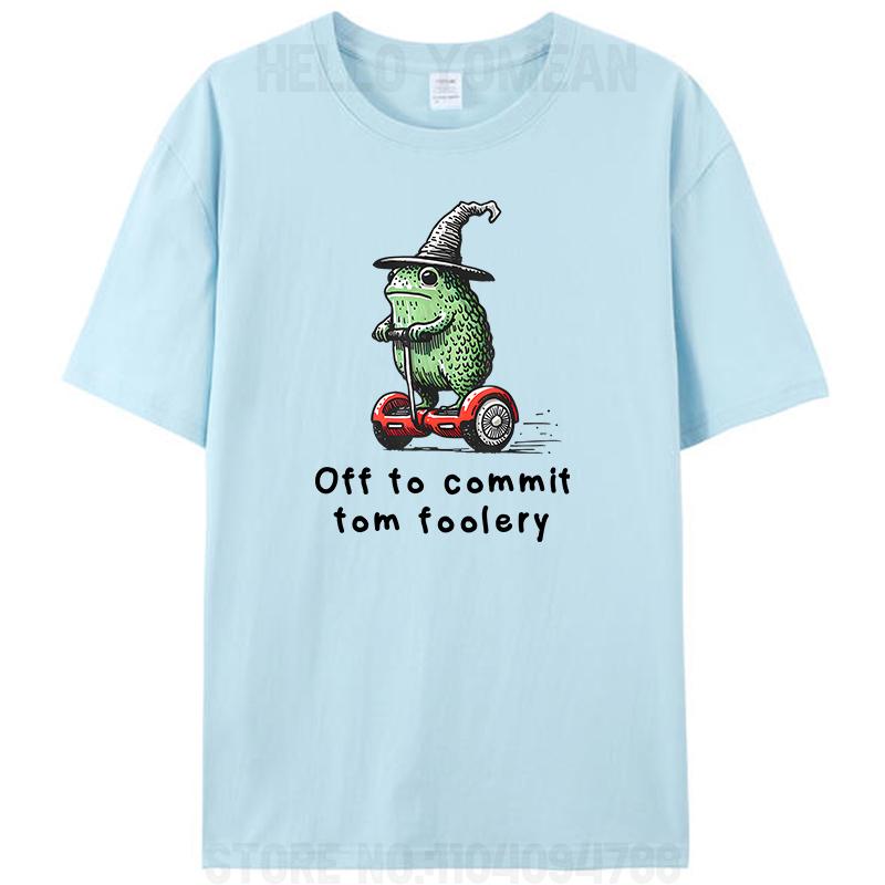 Off To Commit Tom Foolery Frog Whimsical Frog Wizard Meme Women Men's 100% Cotton T-Shirt Graphic Tee Shirts Tops Novelty Gifts