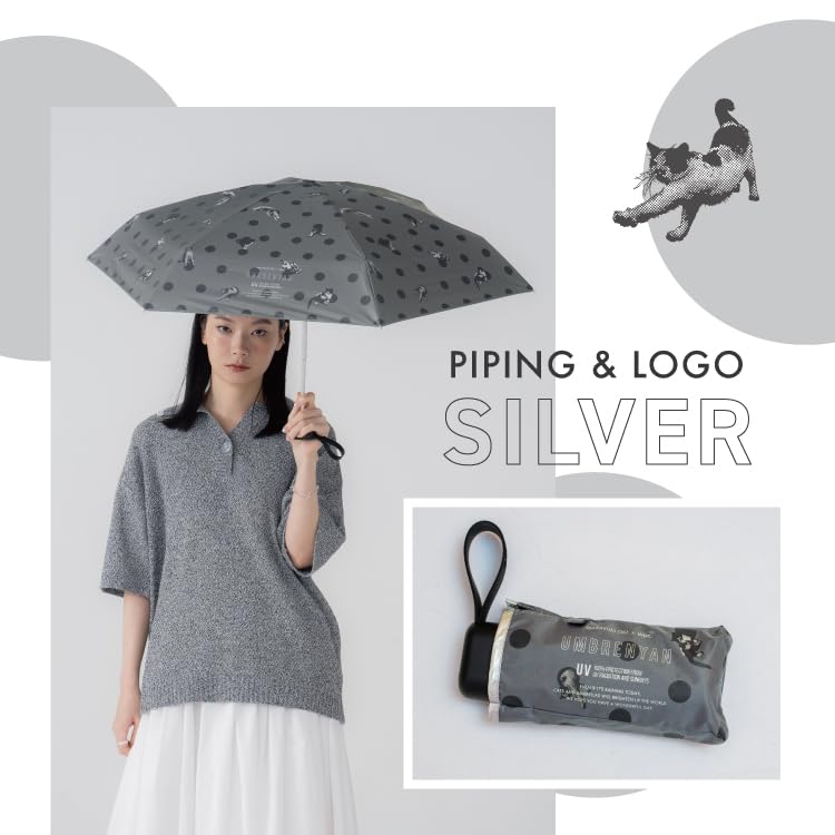 Parasol by Masayuki Oki x Sun and Rain Blackout Cat Folding Commuting to Work or Polka [2025] Wpc. Umbrella, Dots, Mini, Gray, Umbrella, Lightweight,