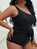 Übergröße Einteiliger Badeanzug für Damen Ein Schulterfrei Sexy Bikinis Schwarz Gürtelhochtailliert Einteilige Bademode