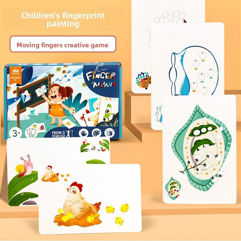 Kids Painting Fingerprint Kit With Ink Pads Drawing Cards For Education Early