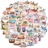 50-Piece Set No Duplicates: Cute Cartoon Shark Cup-Inspired Stickers - DIY Waterproof Decor for Notebooks, Phone Cases