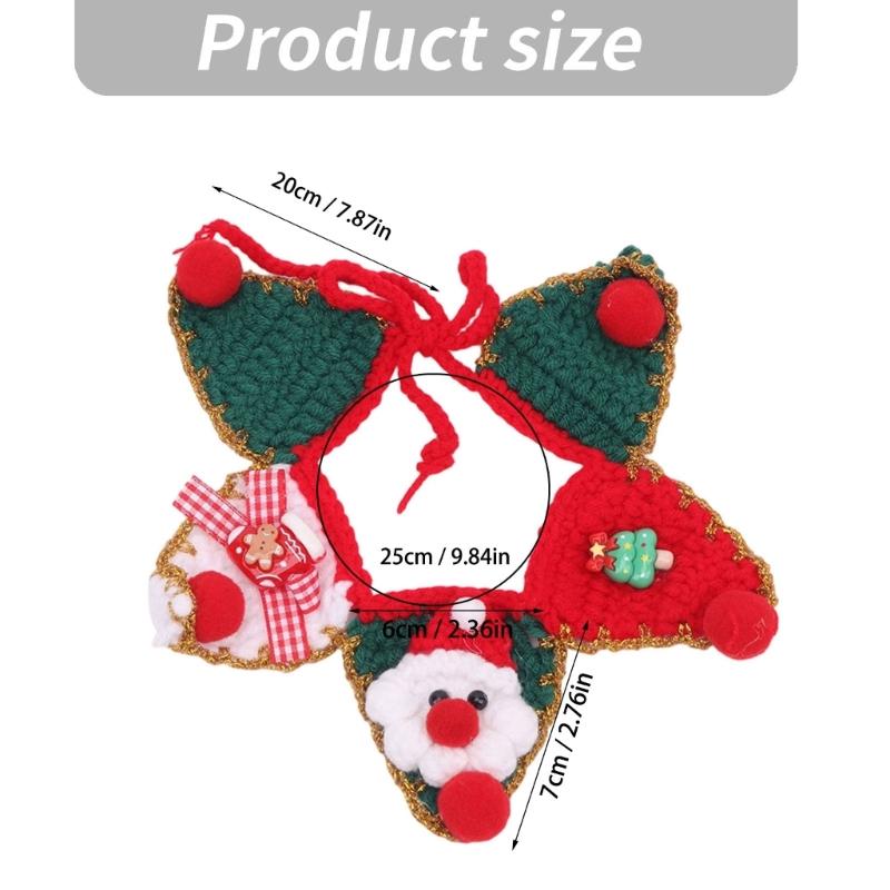 Holiday Dog Cats Neck Scarf with Christmas Character, Triangular Fabric Neckwear for Family Gathering, Seasonal Photos, and Pet Styling