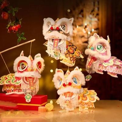 2026 New Year Lion Dance Lantern Waterproof Ancient New Year Lantern Handheld with Tassel Handmade Lantern Childrens Craft
