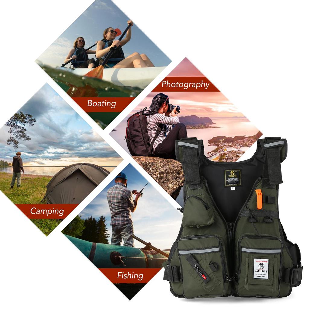 Multi-Pockets Fly Fishing Jacket Buoyancy Vest with Water Bottle Holder for Kayaking Sailing