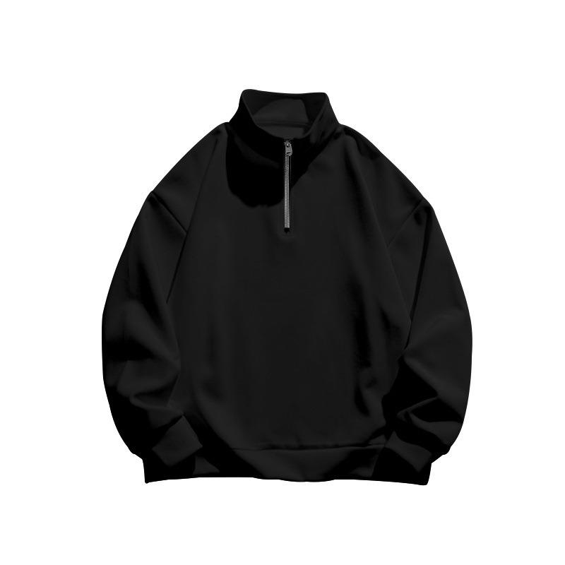 Mens Fleece Lined Stand Collar Half Zip Long Sleeve Loose Casual Sweatshirt Top