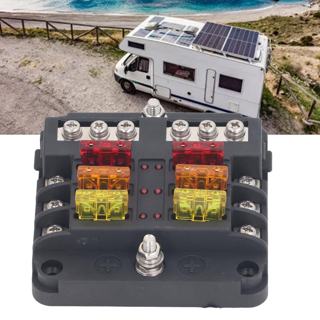 6 Way Fuse Block ATC ATO Blade Fuse Box Waterproof 12V‑24V DC with LED Indicator for Automobile