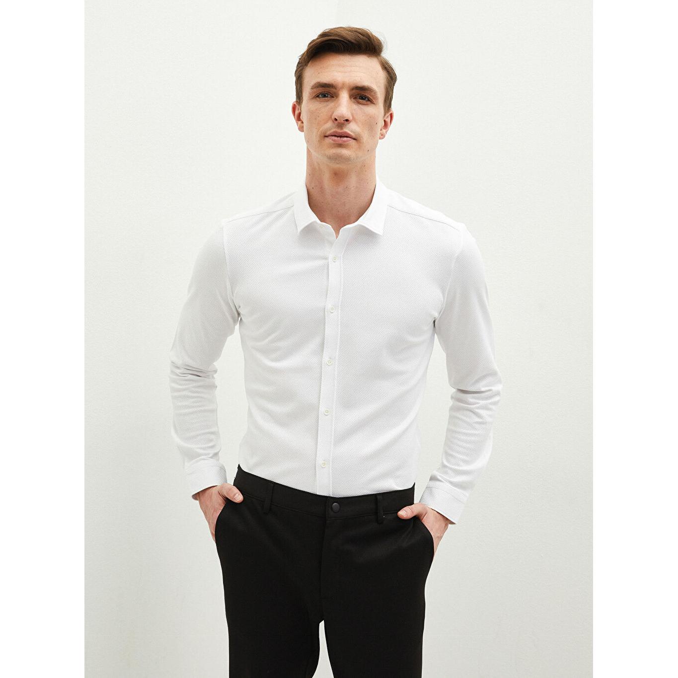 

LCW VISION Slim Fit Мужская Рубашка С Длинным Рукавом Белая