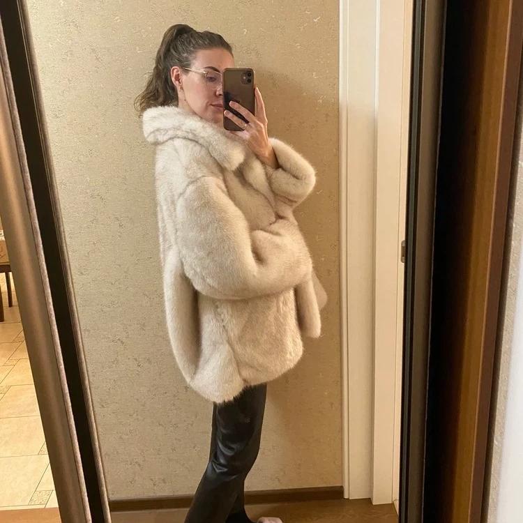 Fur Coat Women's Autumn And Winter Warm Suit Collar Imitation Fur Coat Medium Long Fox Fur Coat