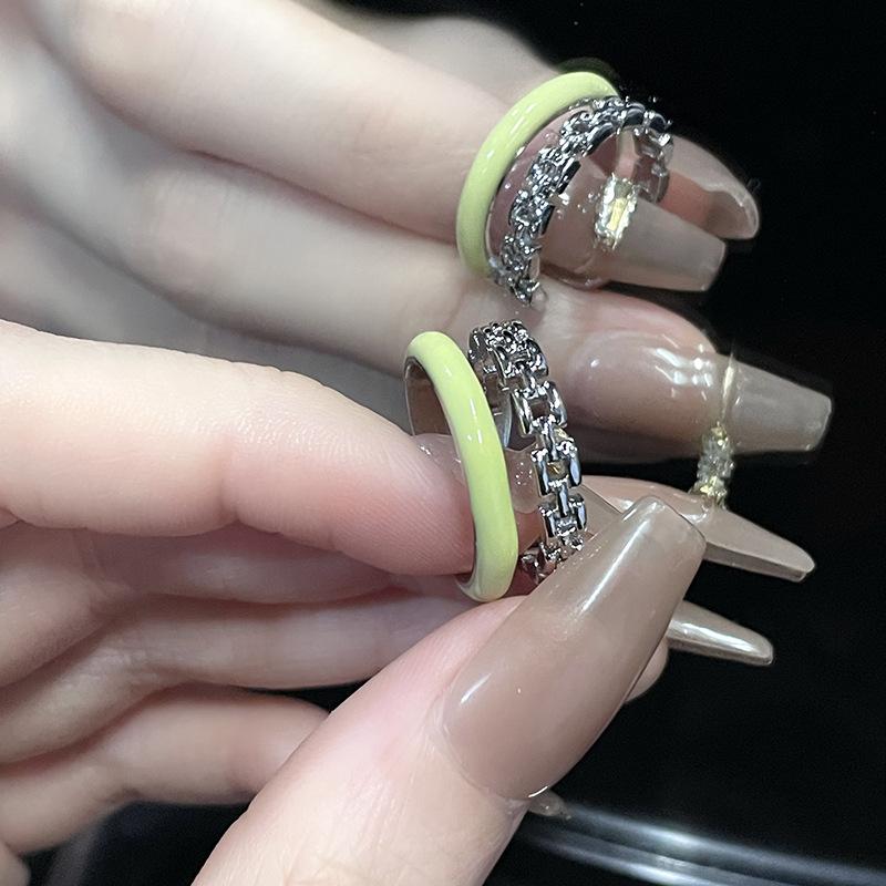 Cold Wind, Niche Design, Enamel Chain, Zircon, French Personality, Advanced Sense, Open Ring, Female