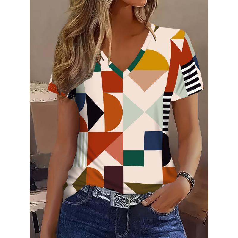 V-neck Short Sleeved T-shirt Casual Summer New Women s Short Sleeved Top S