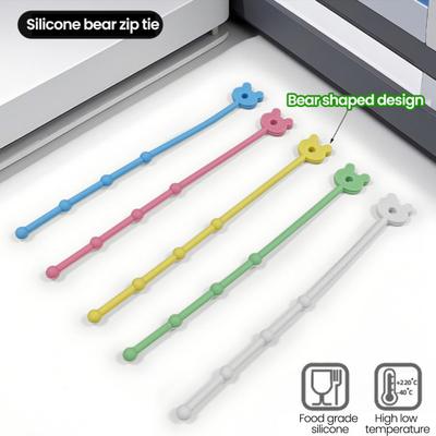Silicone Cable Ties Reusable Bear Shaped Bag Sealing Zip Tie Multi-Purpose Twist Tie for Food Storage Wire Management