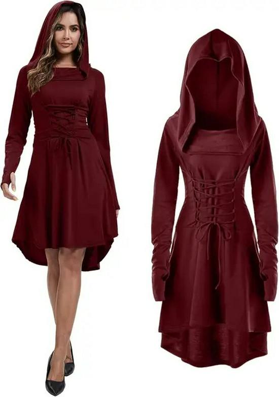 Women's Medieval Lace Hooded Renaissance Dress