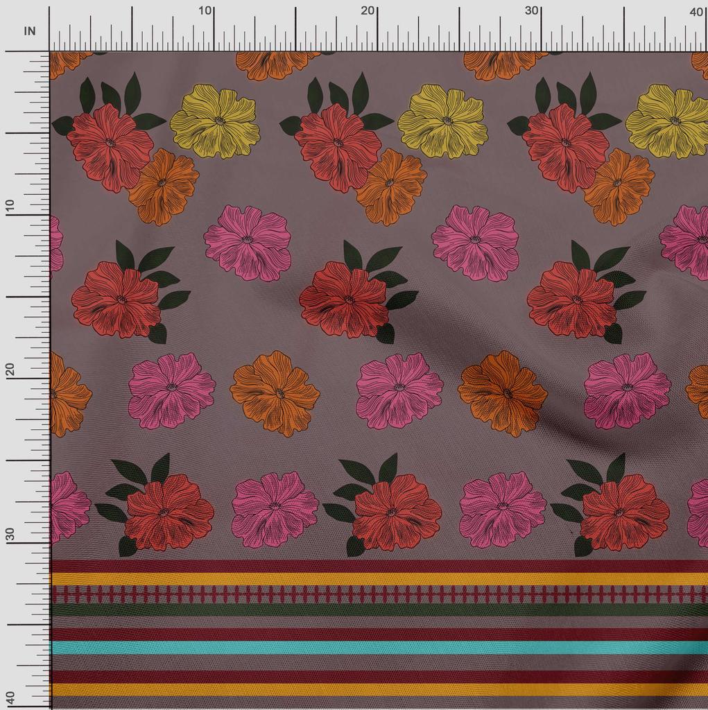 oneOone Cotton Flex Fabric Stripe & Floral Panel Print Fabric BTY 40 Inch