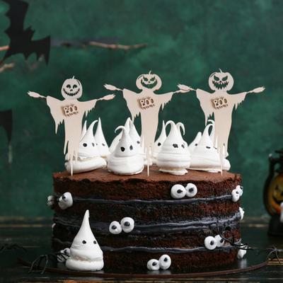 3 Pièces Toppers Cupcake Halloween Citrouille Effrayante Fantôme Pic en Bois pour Cupcake Thème Halloween Baby Shower Fête d'Anniversaire Décoration Gâteau