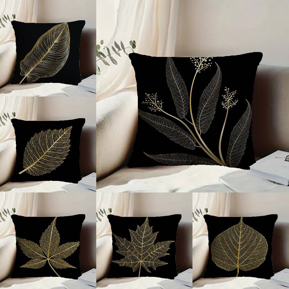 Golden Branches and Jade Leaves Pillow Case Anti-dustmite Pillowcase Invisible Zipper Silky Short Plush Sofa Cushion Cover