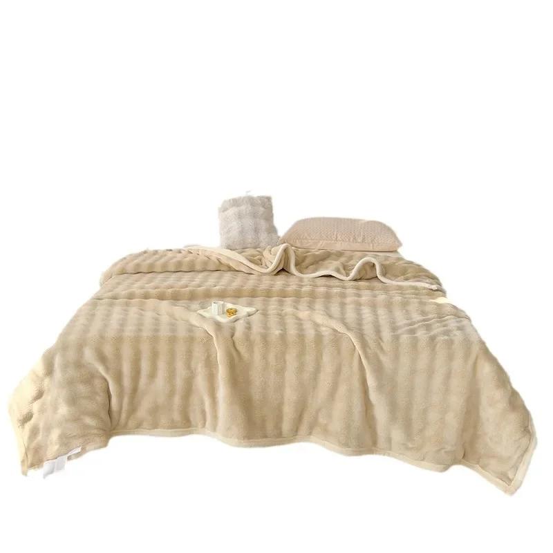 A Milk Velvet Bed Blanket Four Season Universal Children Adults Solid Color Durable Sofa Comfortable Soft Coral Velvet Quilt