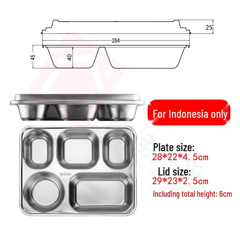 Lijia Kitchenware 304 Stainless Steel 5-Compartment Rectangular Meal Tray