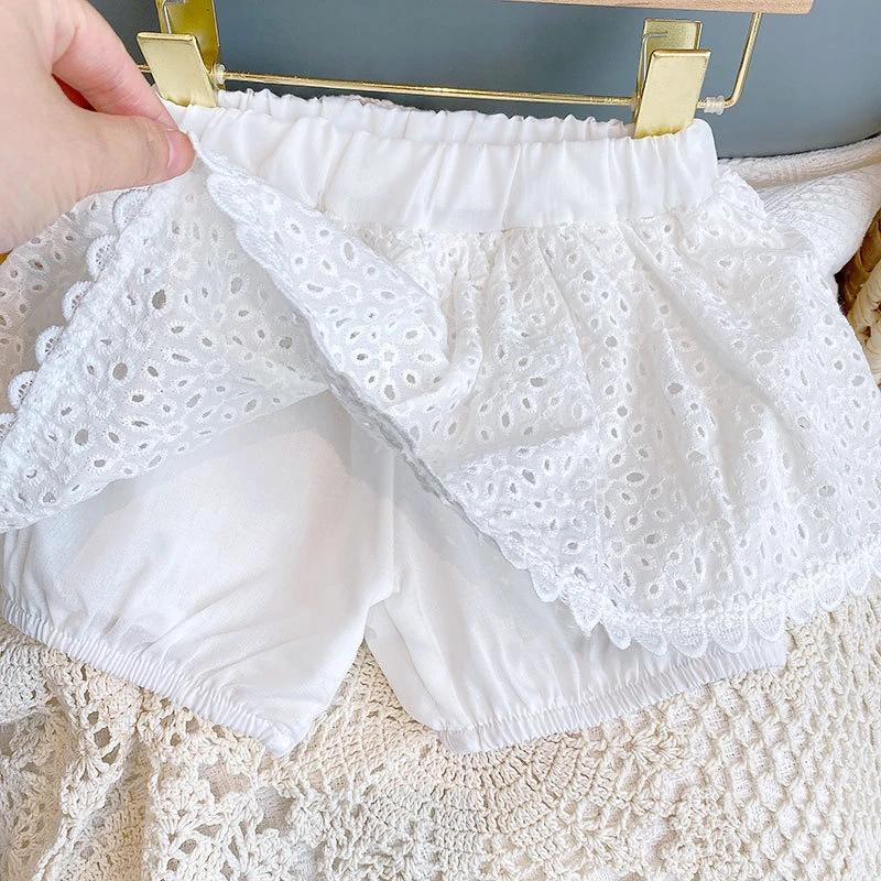Girls Summer Clothing Sets Hollow Lace Suit Baby Casual Sleeveless T-shirt+Shorts Kids Clothing Sets Baby Clothes Outfits