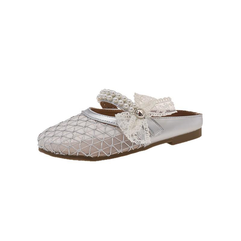 Flat-bottomed French bag head half slippers outer wear women's shoes spring and summer 2025 new mesh breathable soft-soled sandals