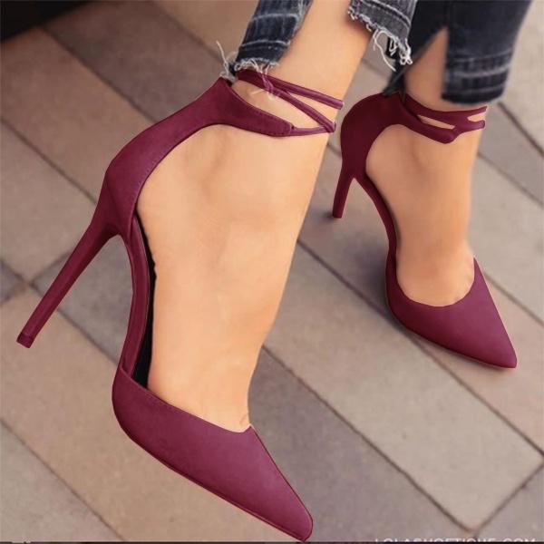 Elegant Women Fashion Suede High Heeled Sandals With Pointed Toe And Bandage Design