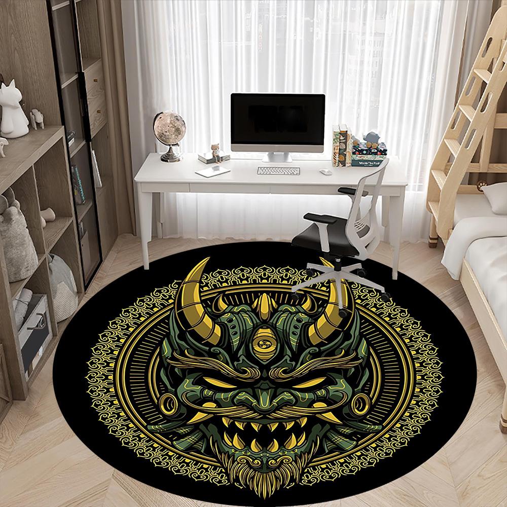 1pc Demon Mask Office Round Area Rug, Indoor Mat Suitable For Office, Under Office Chairs Bedroom Living Room Home Decor, Room Deco