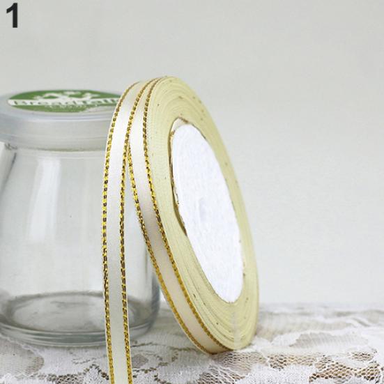 1 Roll 25 Yard 6mm Wide Golden Tone Rimmed Stain Ribbons Wedding Birthday Decor