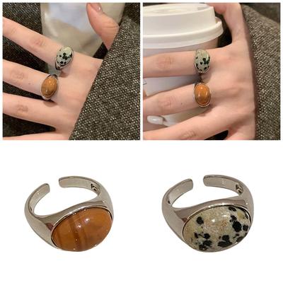 Retro Styles Open Band Rings with Distinctive Natural Stone Designs Decoration Fashion Accessory for Everyday Elegant