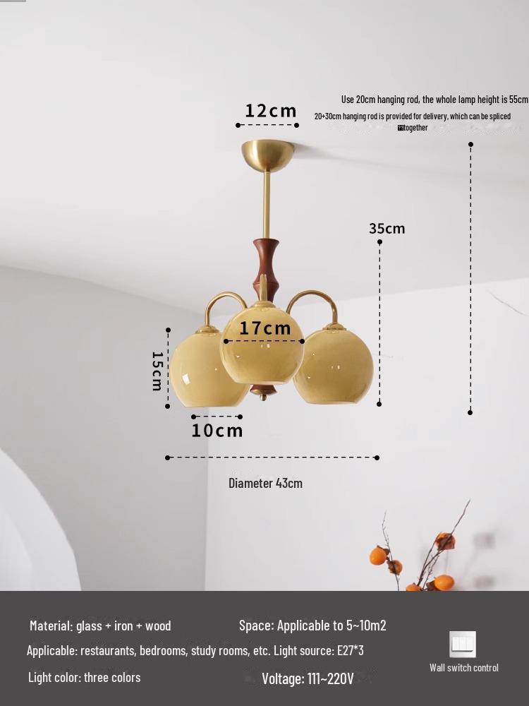 

Винтажная средневековая люстра из цельного дерева: Стиль Баухаус для гостиной, ретро-ресторана или элитной спальни в стиле «хурма» Tri-color Dimmable/12W/Head