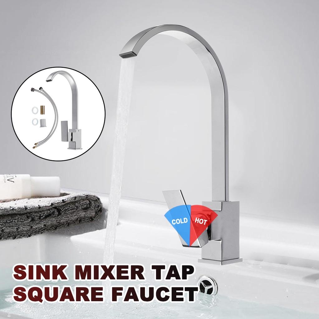 Modern Square Brass Cold & Hot Wster Faucet Swivel Spout Kitchen Sink Taps Basin Sink Mixer Tap 14.1x7.2in